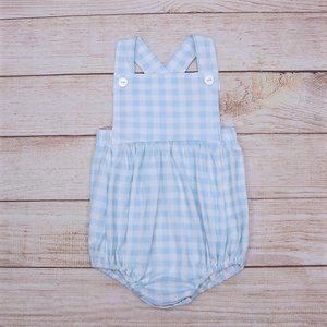 Boutique Baby Boys Blue Plaid Sleeveless Bubble Romper Jumpsuit